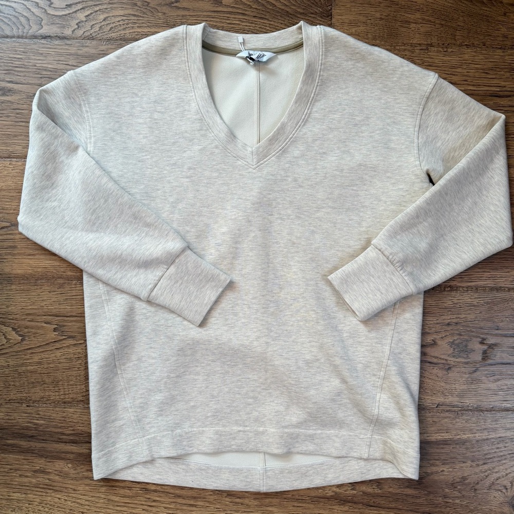 SPANX Light Heathered Beige V-Neck Sweatshirt